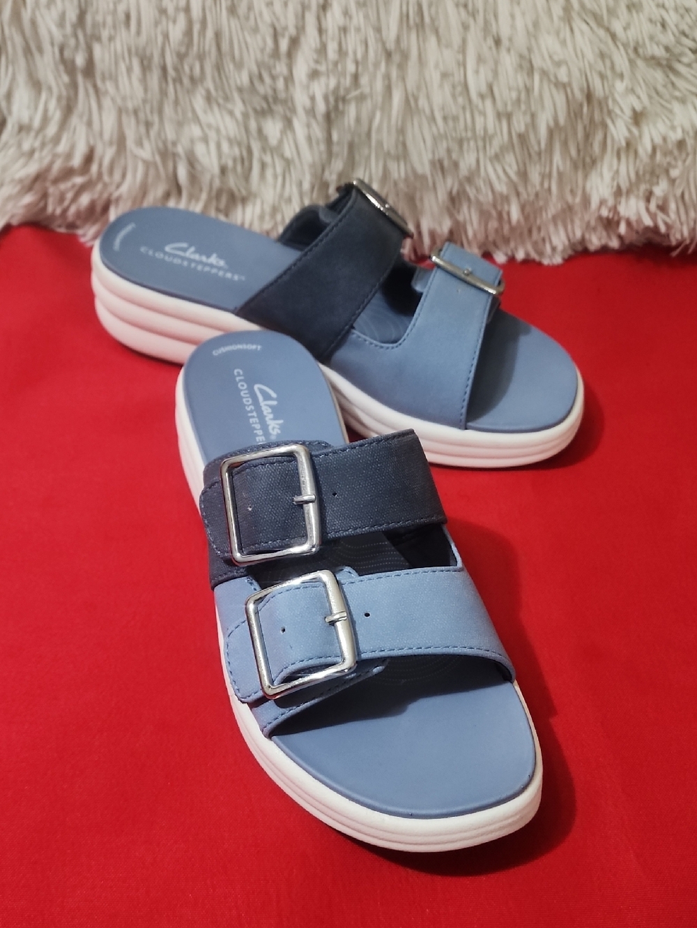 ClarksWomen's Drift Buckle Slip-On Slide Wedge Sandals
